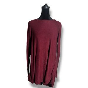 Wassio Deep Red Burgundy Long Sleeve Scoop Neck Lightweight Tunic Sweater Top